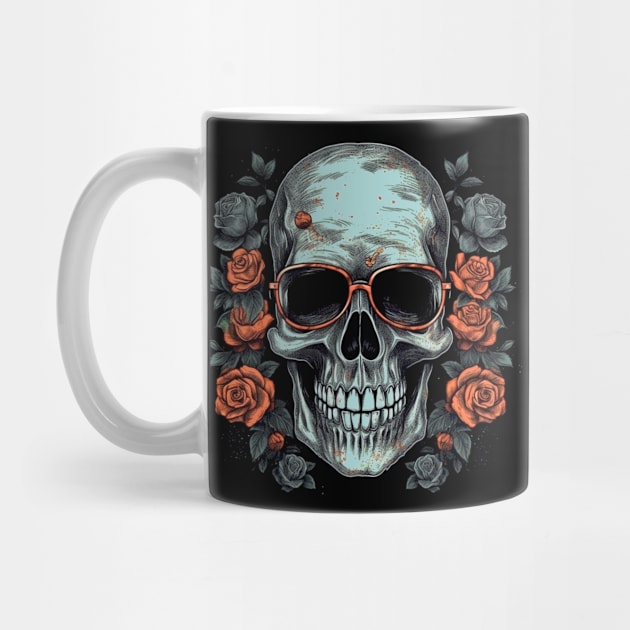 Cool Hipster Skull with Glasses and Roses by Unelmoija
